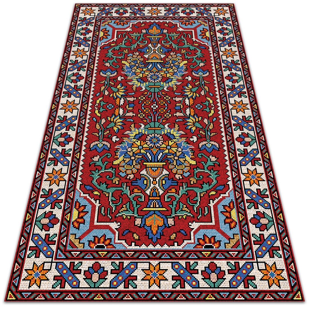 Old Persian Style Red Vinyl Floor Mat Vinyl Rug House Etsy