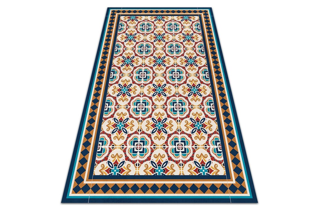 Floral Geometry, Multicolour, Vinyl Floor Mat, Living Room Mat, Area