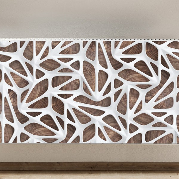 White Mesh On Wood Brown, Magnet Cover For Radiator, Heat Cover, Magnet Masking Mat, Printed Radiator