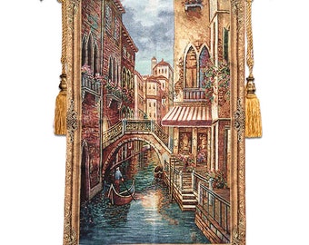 Venice Cotton Jacquard Tapestry, Italian City European Style Wall Hanging, Belgian Woven Tapestry Home Decor, Romantic Antique Decoration