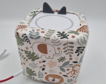 Handgemachte Stoffhülle für Toniebox® (kompatibel), Safari, Elefant, Löwe, Affe, personalisierbar, Musikbox Hülle mit Namen, Bezug aus Stoff