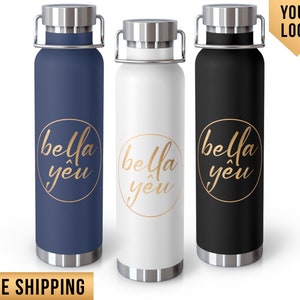 Personalized 22oz tumbler cup w/ lid & handle. Corporate gift custom printed logo bottle, insulated stainless steel skinny tumbler