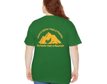 Casual Book Tee, "Death is Lighter Than a Feather, Duty Heavier Than a Mountain" - Front, Bookish, Quote, Cool book shirt