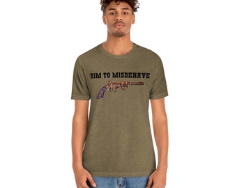 Aim to Misbehave Shirt - Cita de Malcolm de Firefly por Joss Whedon texto de fantasía diseño personalizado manga corta