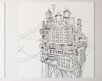 Surreal Cityscape Print | Pen and Ink Architecture Illustration (Digital Download)