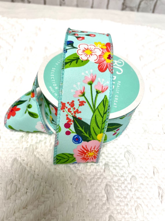 Aqua Floral Ribbon: Spring Summer Everyday Ribbon