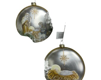 Silver/Gold disk ornament, painted designs, 4.5”