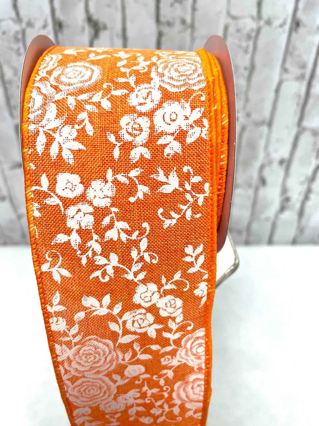 Orange Floral Ribbon, RGC186120, Orange With White Flowers, Spring ...