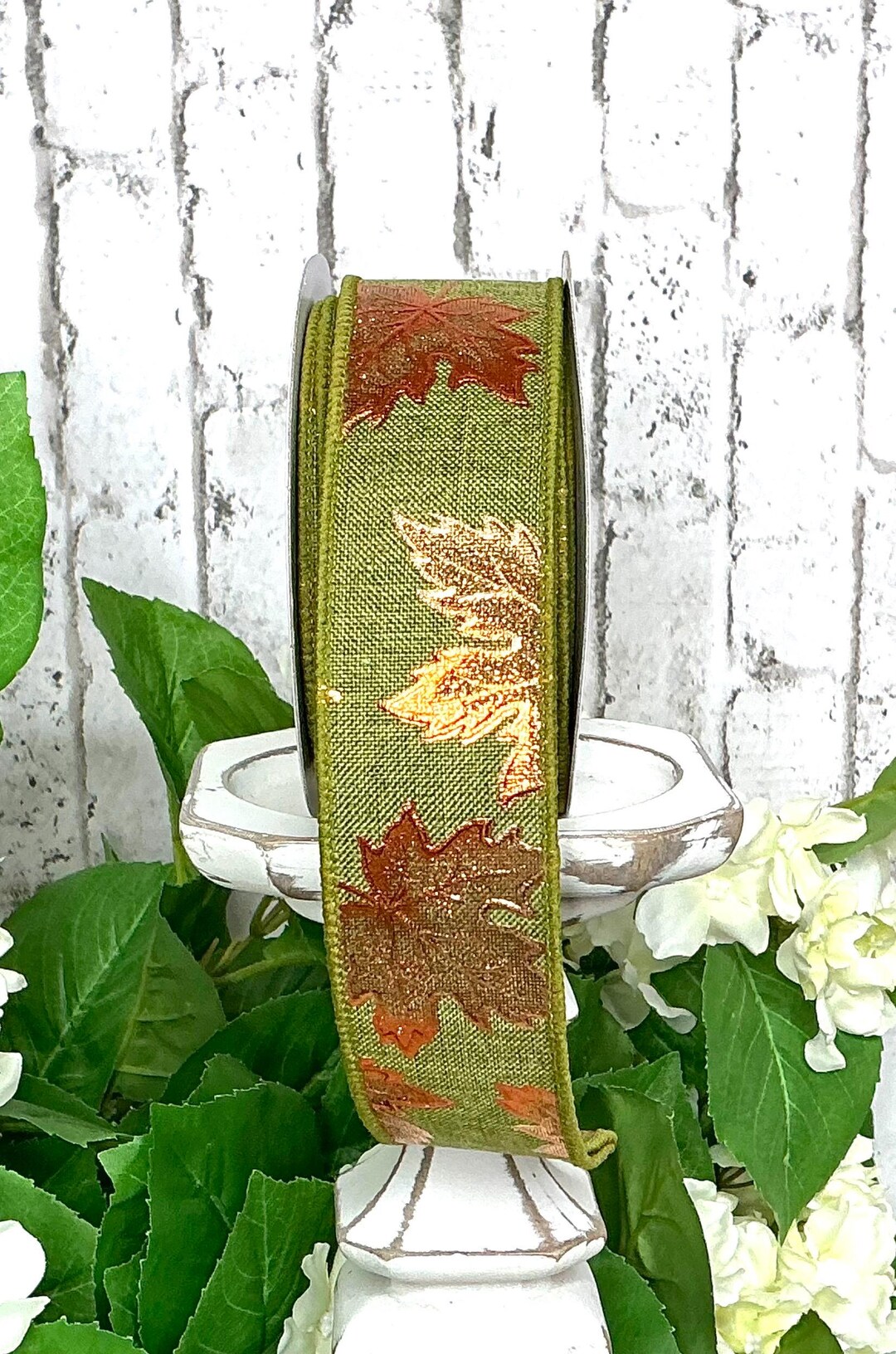 Leaf Pattern Ribbon Green Ribbon With Foil Maple Leaf Design, 1.5”x10yd - Etsy