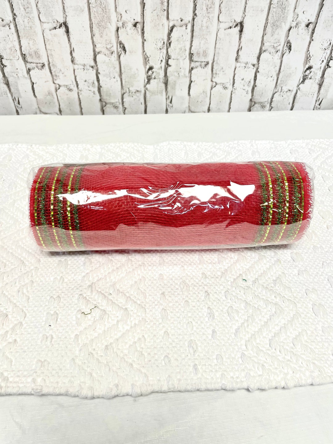 Christmas Mesh, Tinsel Wide Border Mesh, Red and Lime Green Tencel ...