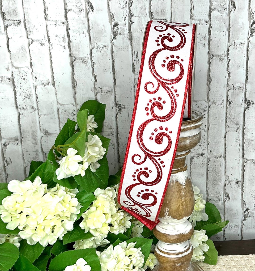 White Red Ruffle Ribbon White With Red Swirls Ribbon, D’lux Designer Ribbon, 2.5”x10yd - Etsy