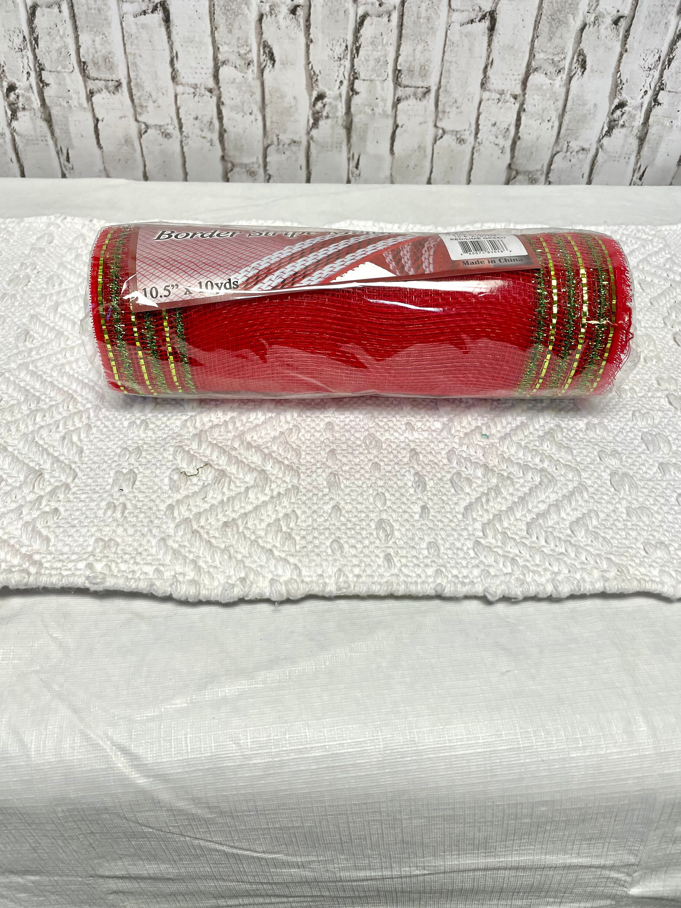 Christmas Mesh, Tinsel Wide Border Mesh, Red and Lime Green Tencel ...