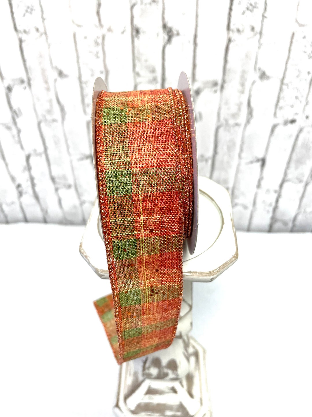 Grey Fall Ribbon Copper Plaid Fall Ribbon: Green Hex Woven Flex - Etsy