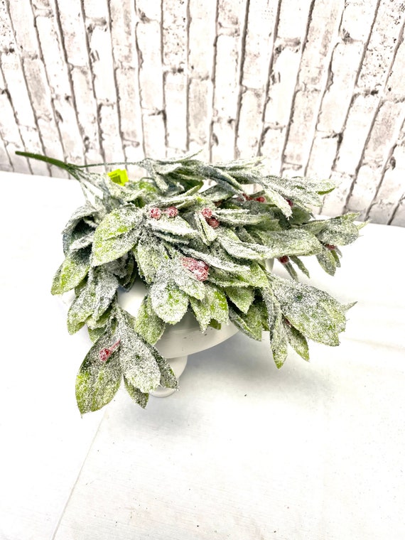 Frosted Berry Leaf Bush, Christmas Greenery
