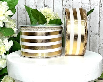 Metallic Gold Cabana Stripe Ribbon - Christmas Decor