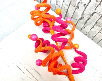 Orange & Hot Pink Curly Ball Spray: Spring Floral Decoration