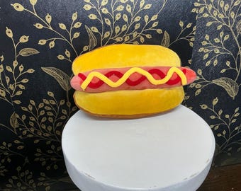 Plush Hotdog Pillow, Cookout Decor, 8x4.5 inches