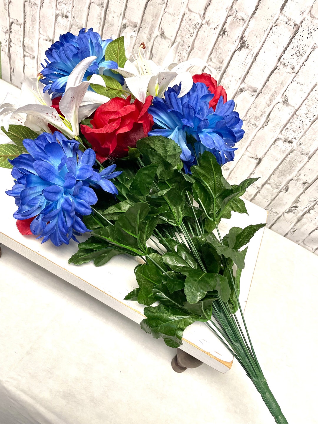 Patriotic Silk Flower Bush: Red, White, and Blue Cemetery Decor - Etsy