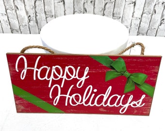 Christmas Sign, Happy Holidays Sign, Christmas Wreath Sign, Happy