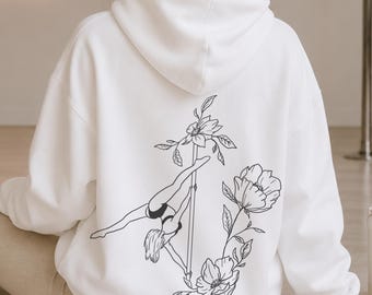 Pole dancer hoodie, floral hooded sweatshirt, fine line art