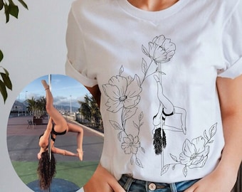 Custom Pole Dance Photo T-Shirt, Floral Art