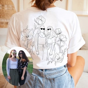 Personalization Photo Tshirt Custom Portrait From Photo Shirt Floral Portrait Line Art Photo Tshirt Custom Photo Gift Photo Outline Shirt image 1