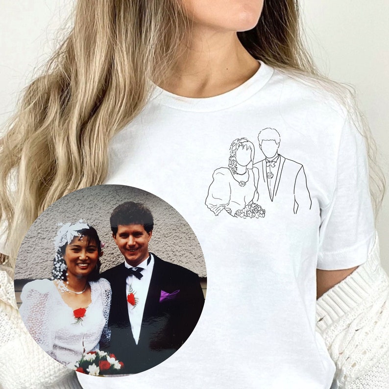 Outline Photo Couple Tshirt Custom Portrait From Photo Couple Shirt Line Art Photo Couples Tshirt Custom Photo Couples Shirt Personalized Bild 6