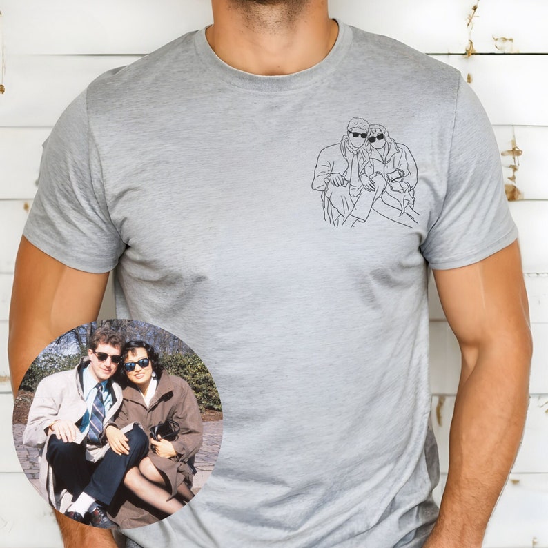 Outline Family Photo Fathers Day Tshirt Custom Portrait From Foto Family Shirt Line Art Photo Friends Tshirt Personalized Photo Family Shirt Bild 5