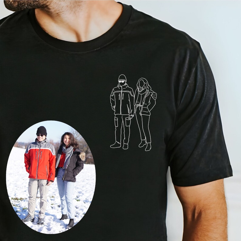 Outline Family Photo Fathers Day Tshirt Custom Portrait From Foto Family Shirt Line Art Photo Friends Tshirt Personalized Photo Family Shirt Bild 4