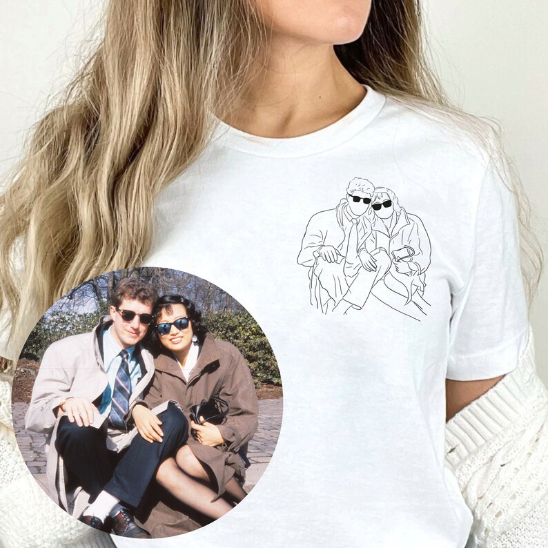 Outline Photo Couple Tshirt Custom Portrait From Photo Couple Shirt Line Art Photo Couples Tshirt Custom Photo Couples Shirt Personalized Bild 1