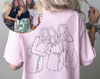 Outline Photo Friends Tshirt Custom Friends Gift Portrait From Photo Shirt Line Art Photo Tshirt Custom Photo TShirt Personalized Gift Photo