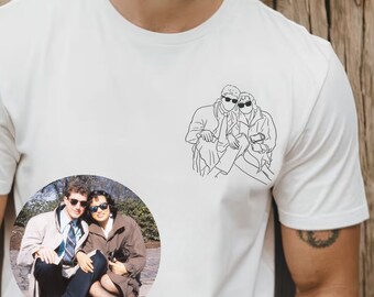 Custom Tshirt Gift Outline Family Photo Shirt Fathers Day Tshirt Custom Portrait From Foto Family Personalized Shirt Line Art Photo Tshirt