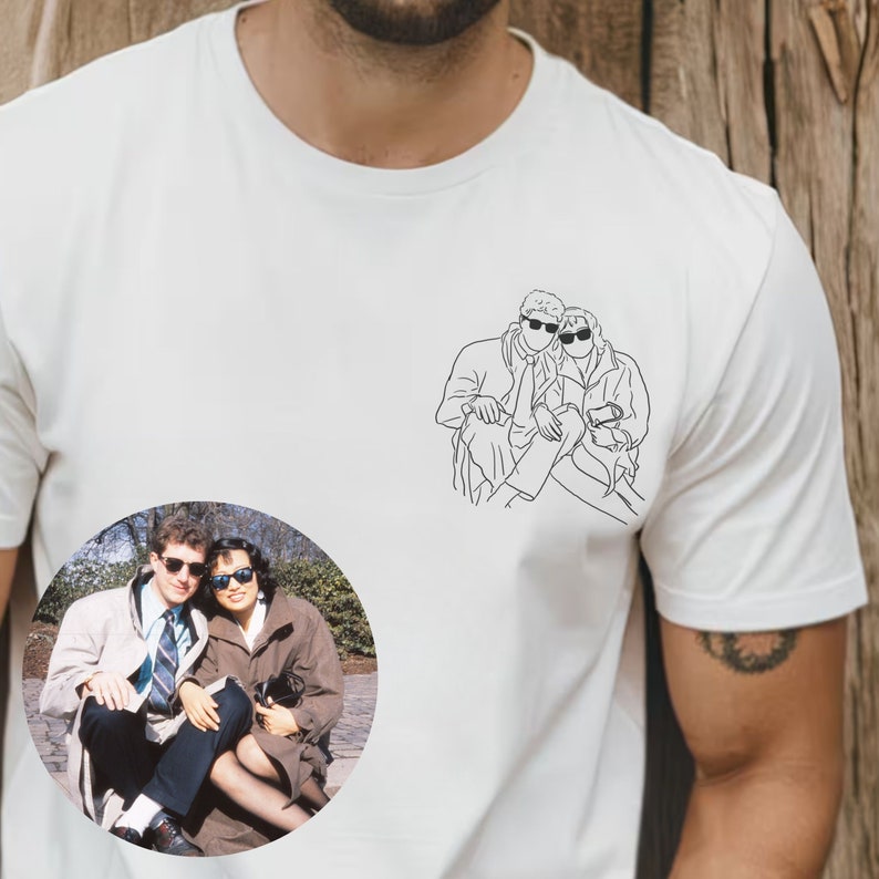 Outline Family Photo Fathers Day Tshirt Custom Portrait From Foto Family Shirt Line Art Photo Friends Tshirt Personalized Photo Family Shirt Bild 3
