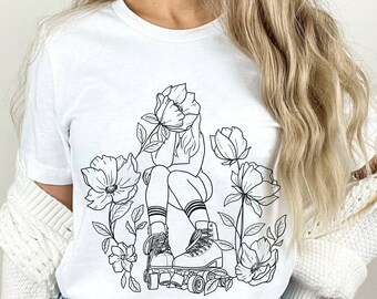 Roller Skater Shirt Roller Skating Tshirt Skate Tee Roller Girl Shirt Floral Roller Skates Girl Skaters Shirt Rollerblades TShirt Skate Club
