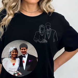 Outline Photo Couple Tshirt Custom Portrait From Photo Couple Shirt Line Art Photo Couples Tshirt Custom Photo Couples Shirt Personalized Bild 2