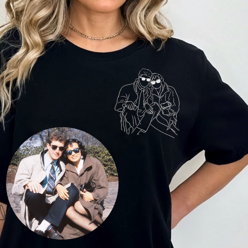 Outline Photo Couple Tshirt Custom Portrait From Photo Couple Shirt Line Art Photo Couples Tshirt Custom Photo Couples Shirt Personalized Bild 4