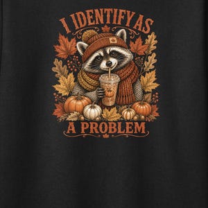 Funny Raccoon Fall Shirt, Pumpkin Spice Problem Tee, Cozy Autumn Graphic Long-Sleeve