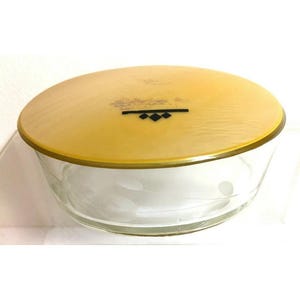 Oval Vanity Powder Etched Cut Jar with Pearlized Celluloid Art Deco Lid
