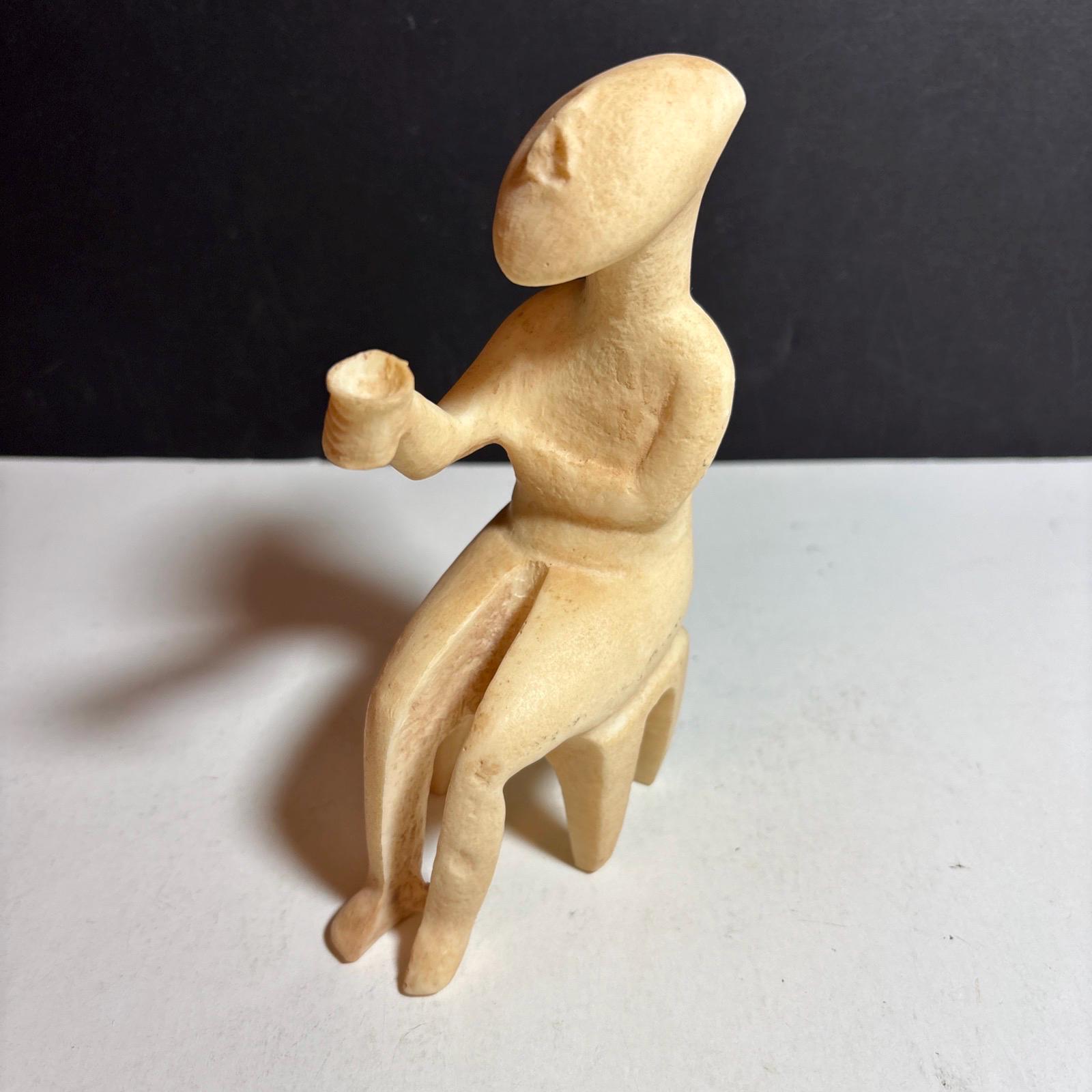Vintage Greek Cycladic Art Museum Replica; The Seated Cup Bearer Figure 5.75 in