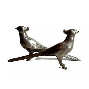 Vintage Silver Tone Metal Pheasant Salt And Pepper Shaker Set MCM,  for display