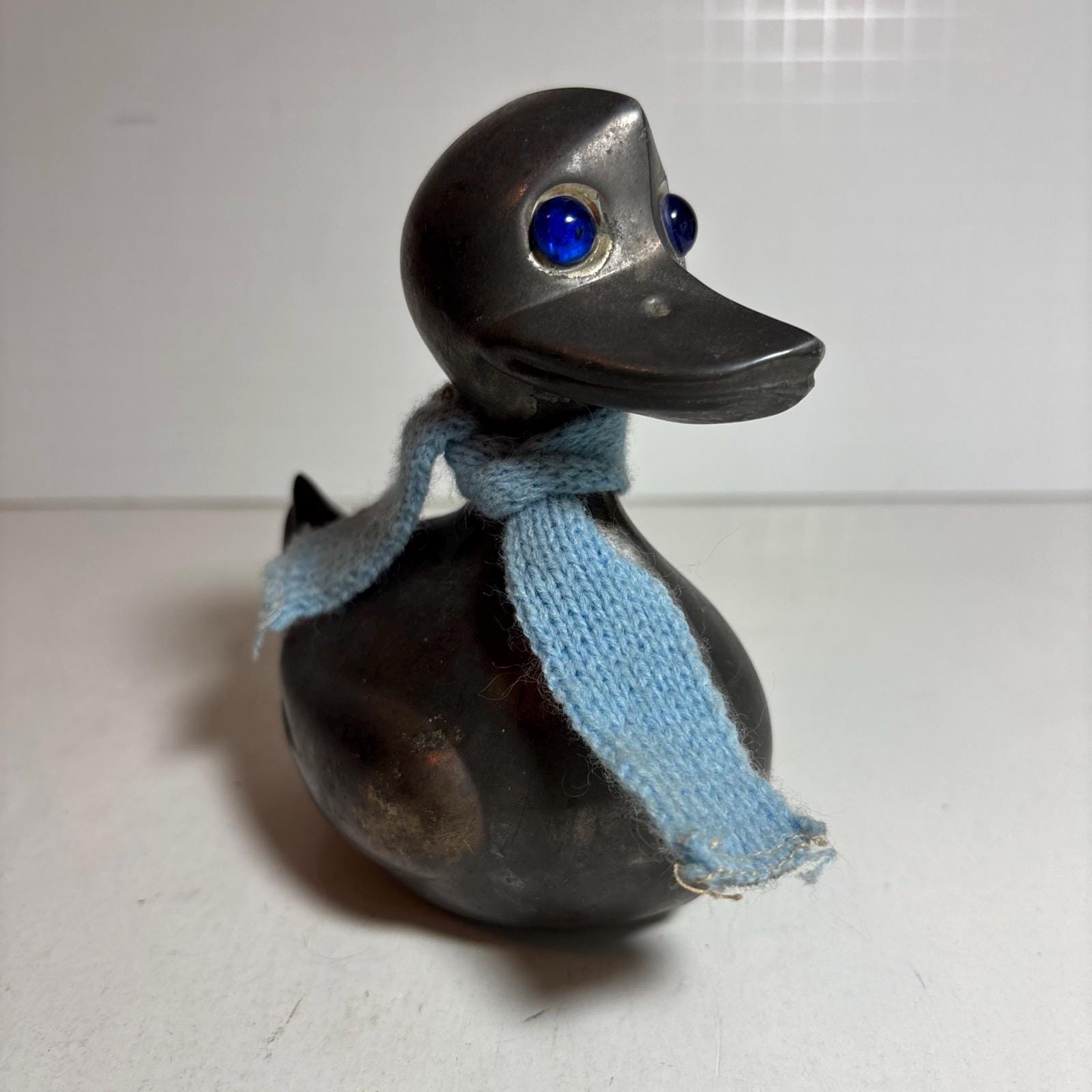 Vintage Leonard Silver Plated Duck Coin Bank With Blue Jewel Eyes