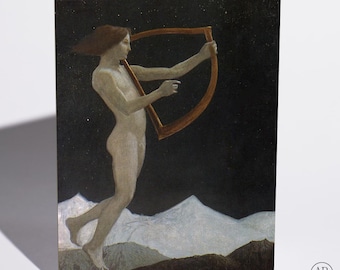 Anniversary Card, Moon Night Mondnacht, Sascha Schneider Nude Figure with Lyre, Fine Art Print