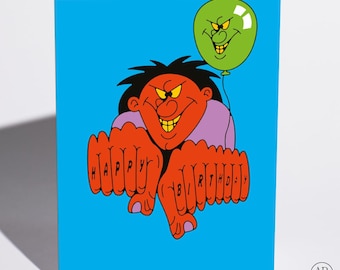 Funny Birthday Card Tattooed Man with Balloon Edgy Card for Him Happy Birthday Greeting Card