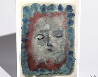 Thinking of You Card, Tender Farewell, Abstract Face Art, Healing and Heartbreak, Blank Inside
