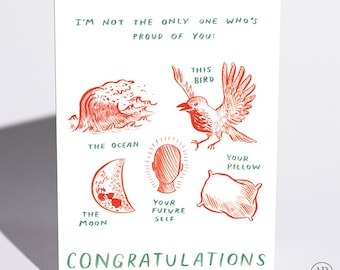 Congratulations Card Who's Proud Of You Ocean Bird Moon Pillow Funny Encouragement Card Blank Inside