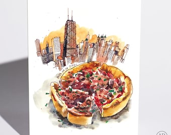 Just Because Card Deep Dish Chicago Pizza Skyline Funny Card for Chicago Lovers Blank Inside