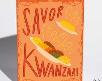 Kwanzaa Card, Savor Kwanzaa, Food Plates Illustration, Funny Second Helpings Humor