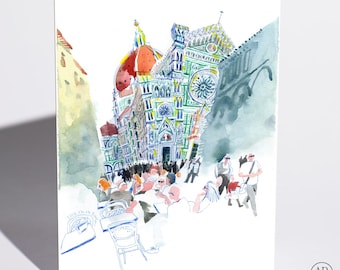 Just Because Card, An Afternoon In Florence, Duomo Cathedral Illustration, Italy Travel Art