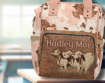 Mochila occidental personalizada para niñas de ganado Brahman, bolsa de pañales occidental para niñas, bolsa de pañales para vaquera de rodeo, regalo para bebés occidentales, regalo para mamá ranchera