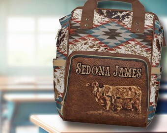 PERSONALIZED Western Backpack Brangus Cattle Gift for Rancher Cowgirl Farm Mom Diaper Bag Cowboy Backpack Cute Western Baby Gift Cow Calf